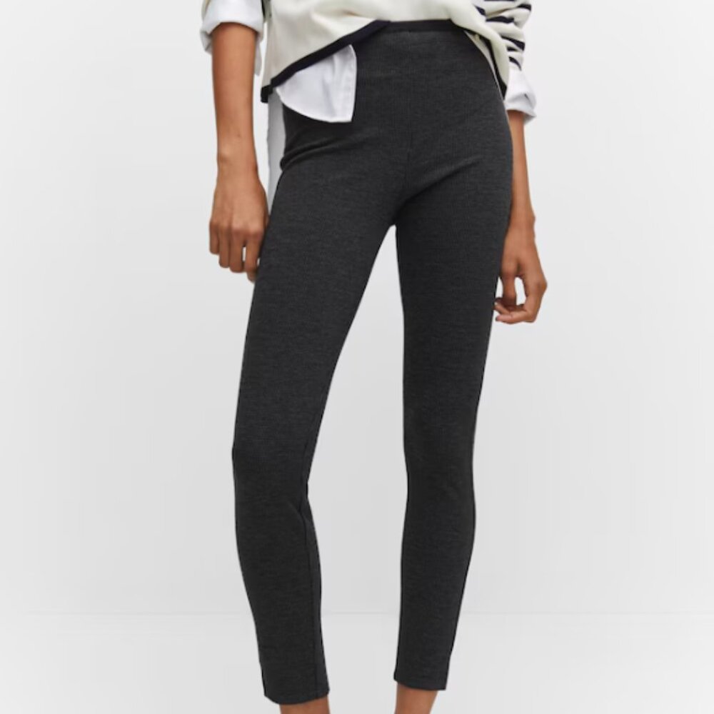 Mango Checkered Plaid Black & Grey High Waisted Legging Pants